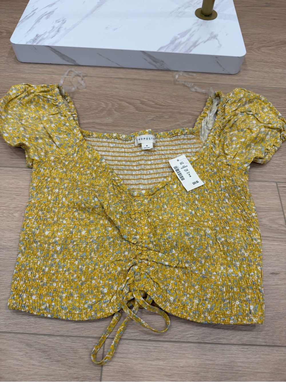 Aeropostale Yellow Floral Smocked Tie-Front Crop Top